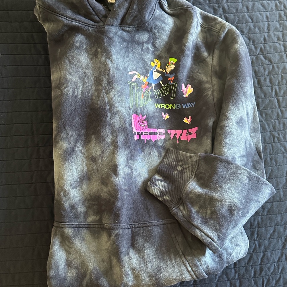 Disney Black and Gray Tie-Dye Alice in Wonderland Hoodie never worn but no tags.